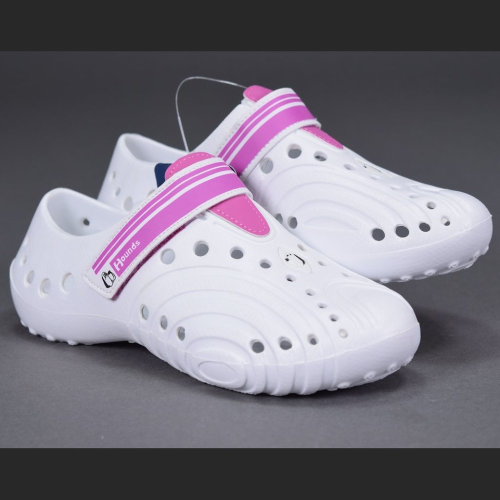HOUNDS WOMENS LIGHT WEIGHT ULTRALITE SHOES SLIP-ON WHITE/HOT PINK, SIZE 5/6, NWT